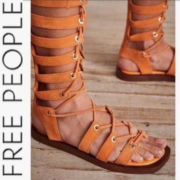 NEW Free People Sun Chaser Tall Gladiator Sandals 37 Orange - Picture 2 of 14
